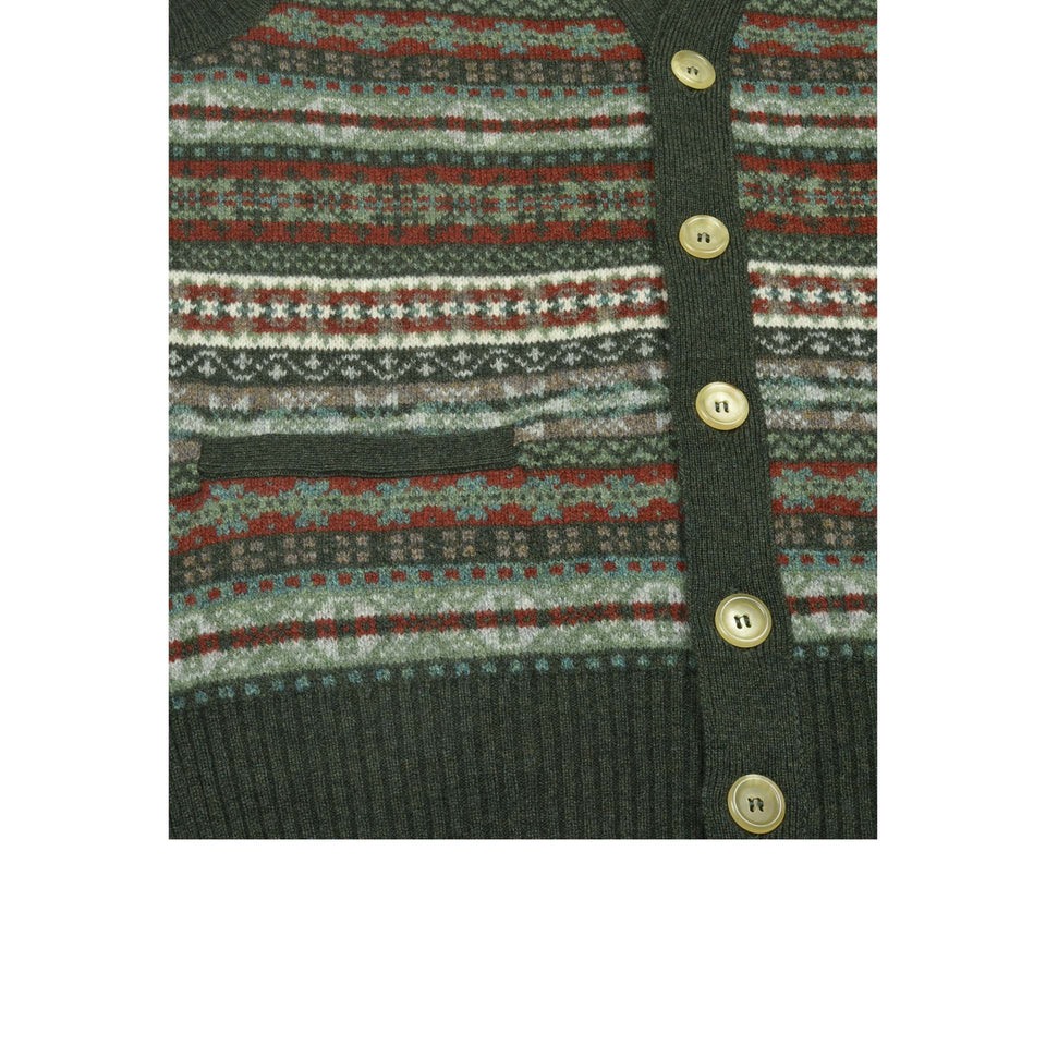 Fair Isle lambswool sleeveless cardigan - green_buttons