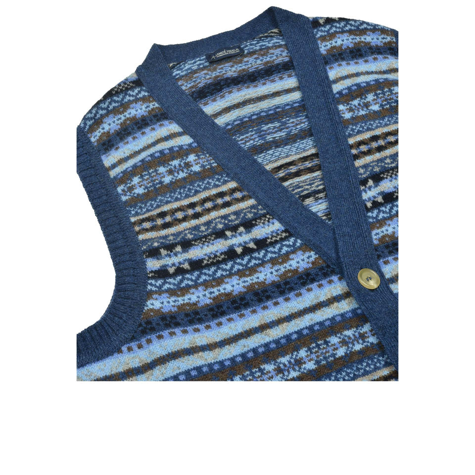 Fair Isle lambswool sleeveless cardigan - blue_collar