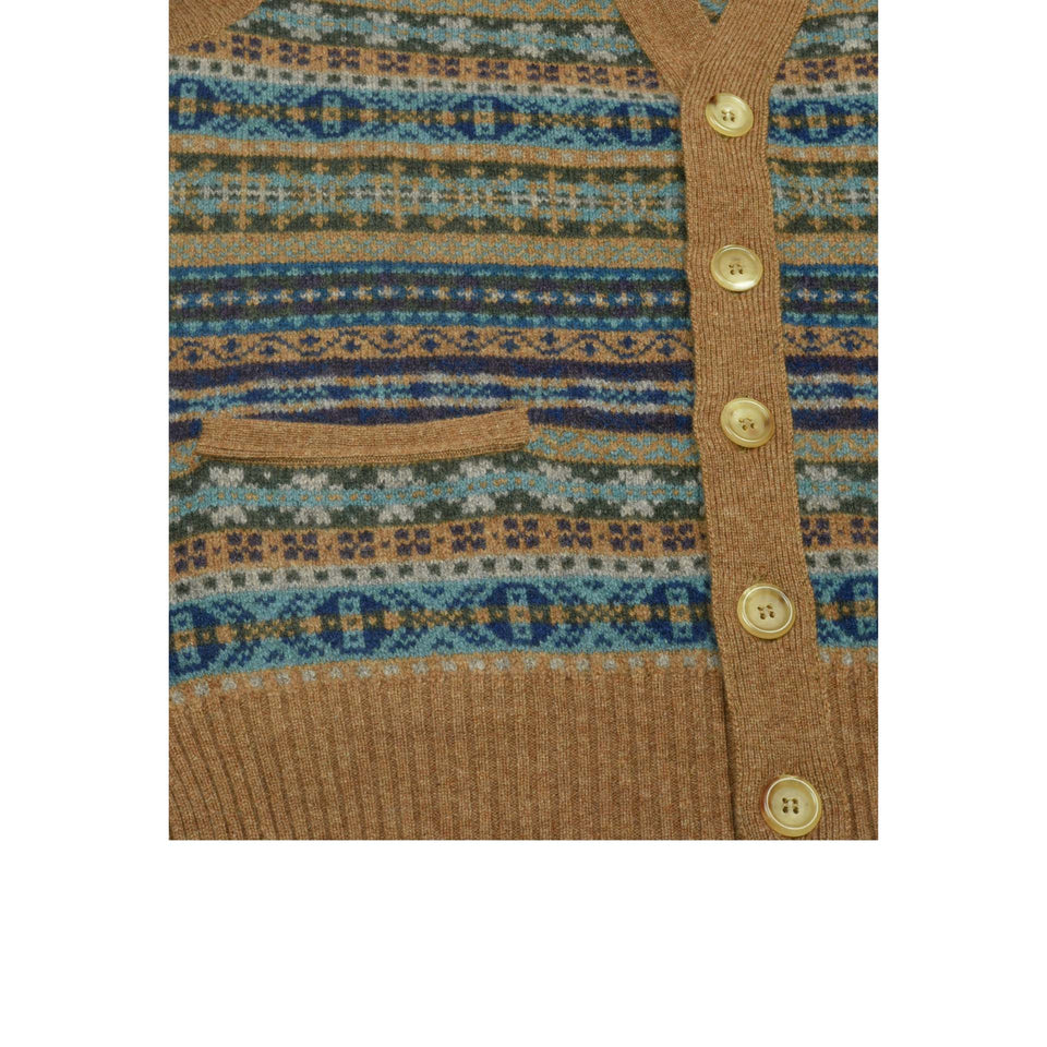 Fair Isle lambswool sleeveless cardigan - medium brown_buttons