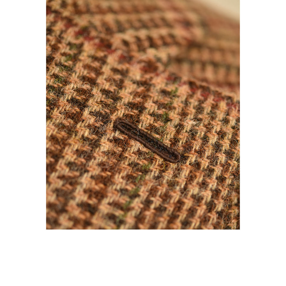 Amidé Hadelin | Orange Label Abraham Moon Shetland tweed glen check jacket - brown_Milanese button hole