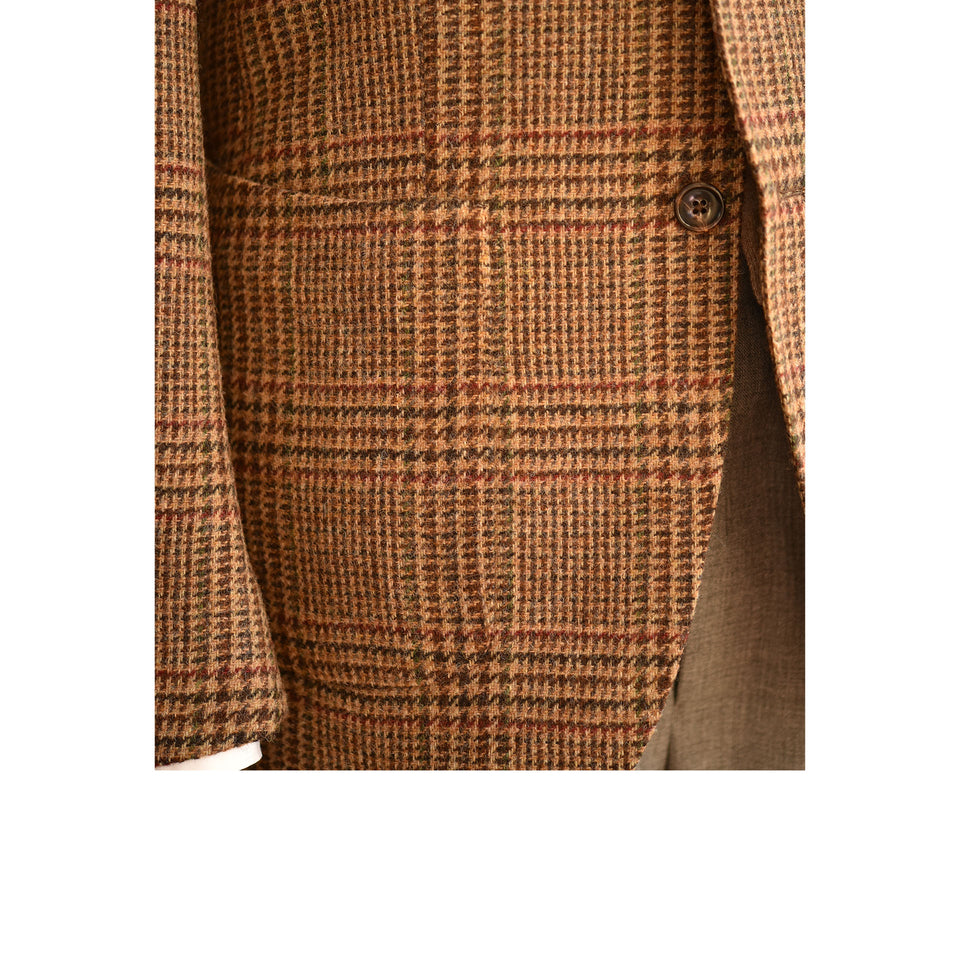 Amidé Hadelin | Orange Label Abraham Moon Shetland tweed glen check jacket - brown_patch pocket