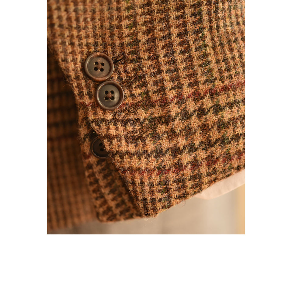 Amidé Hadelin | Orange Label Abraham Moon Shetland tweed glen check jacket - brown_surgeon cuff