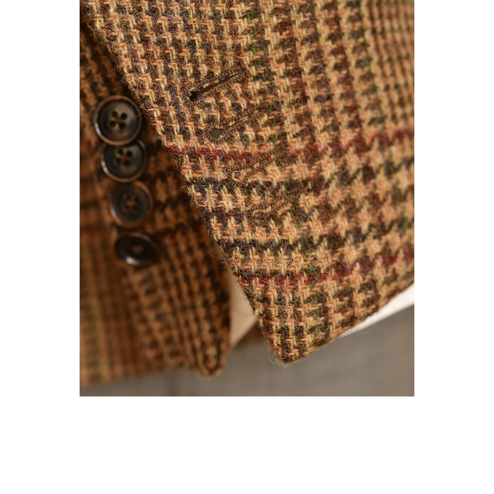 Amidé Hadelin | Orange Label Abraham Moon Shetland tweed glen check jacket - brown_sleeve button holes