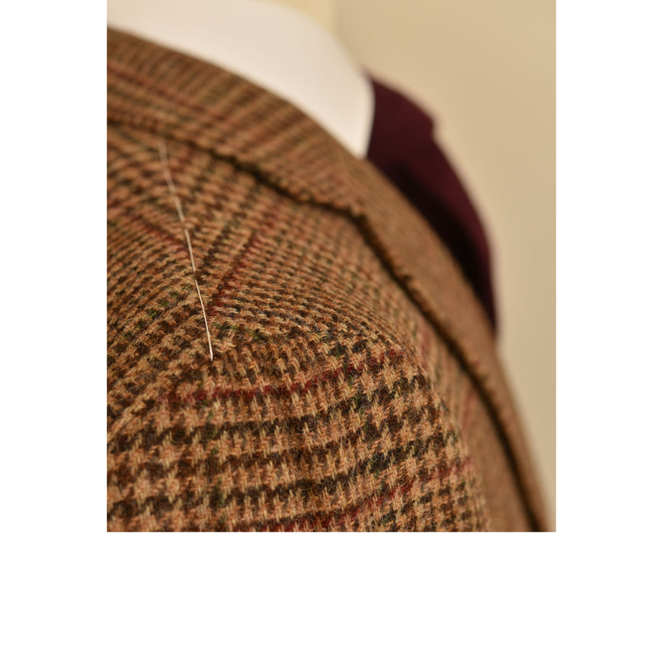 Amidé Hadelin | Orange Label Abraham Moon Shetland tweed glen check jacket - brown_spalla camicia
