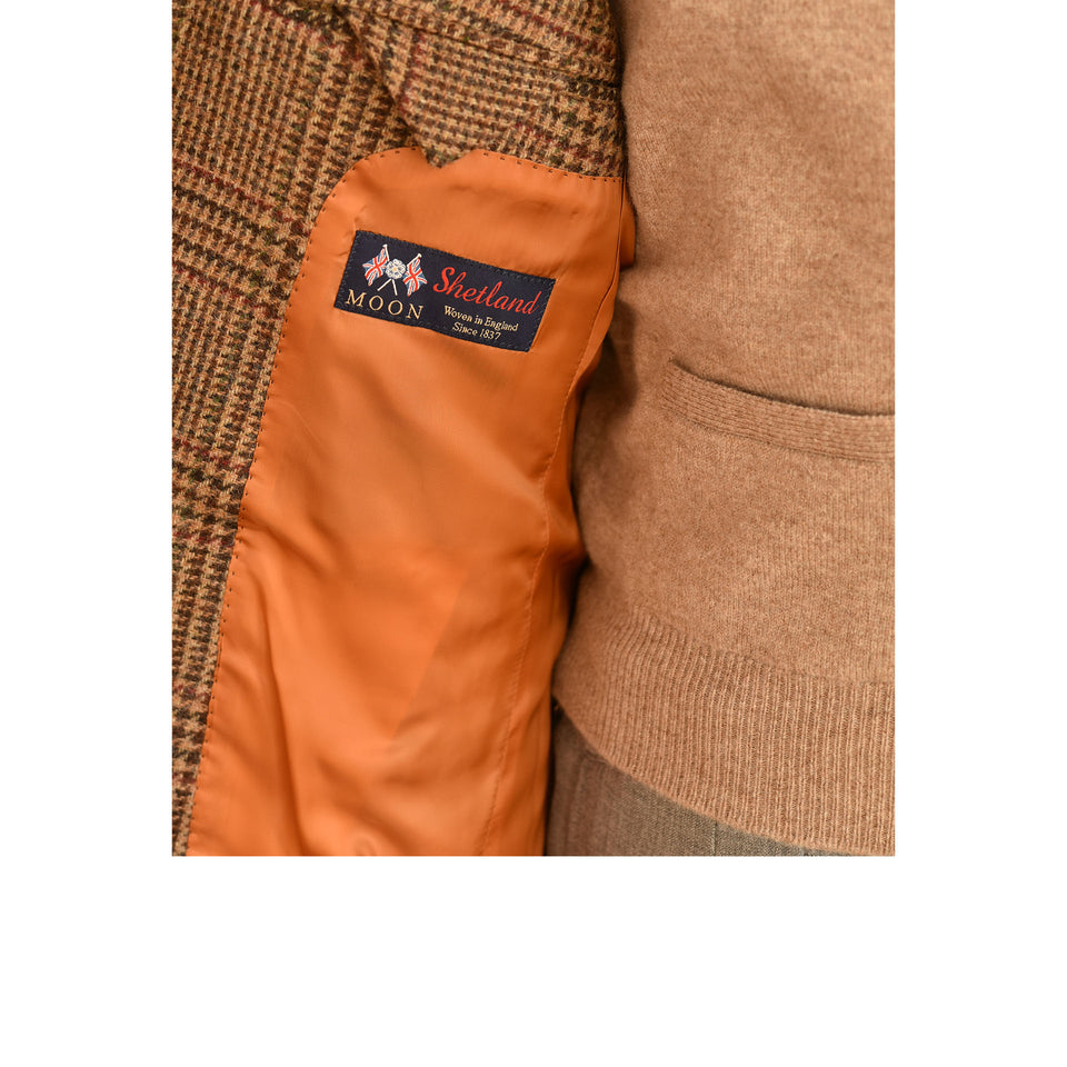 Amidé Hadelin | Orange Label Abraham Moon Shetland tweed glen check jacket - brown_Moon label