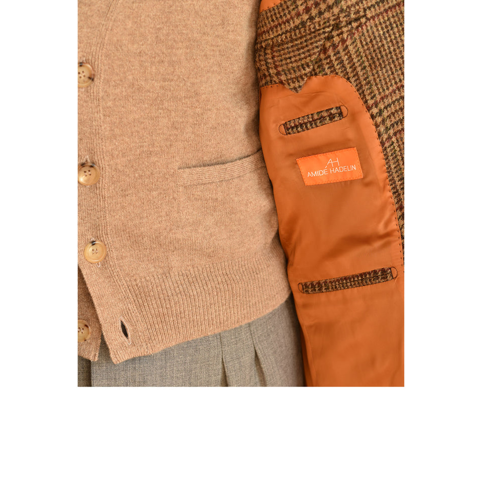 Amidé Hadelin | Orange Label Abraham Moon Shetland tweed glen check jacket - brown_Orange Label