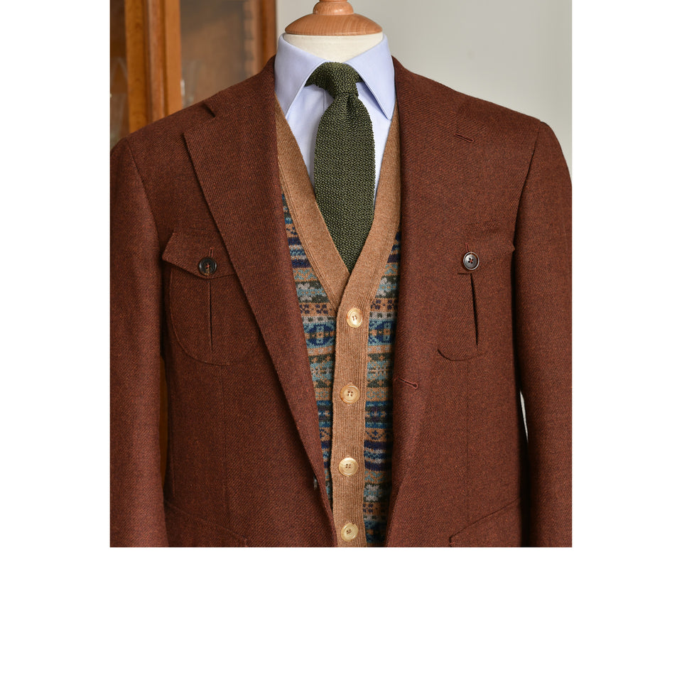 Amidé Hadelin | MTO | Orange Label Abraham Moon merino tweed 'Norfolk' jacket - dark rust_front