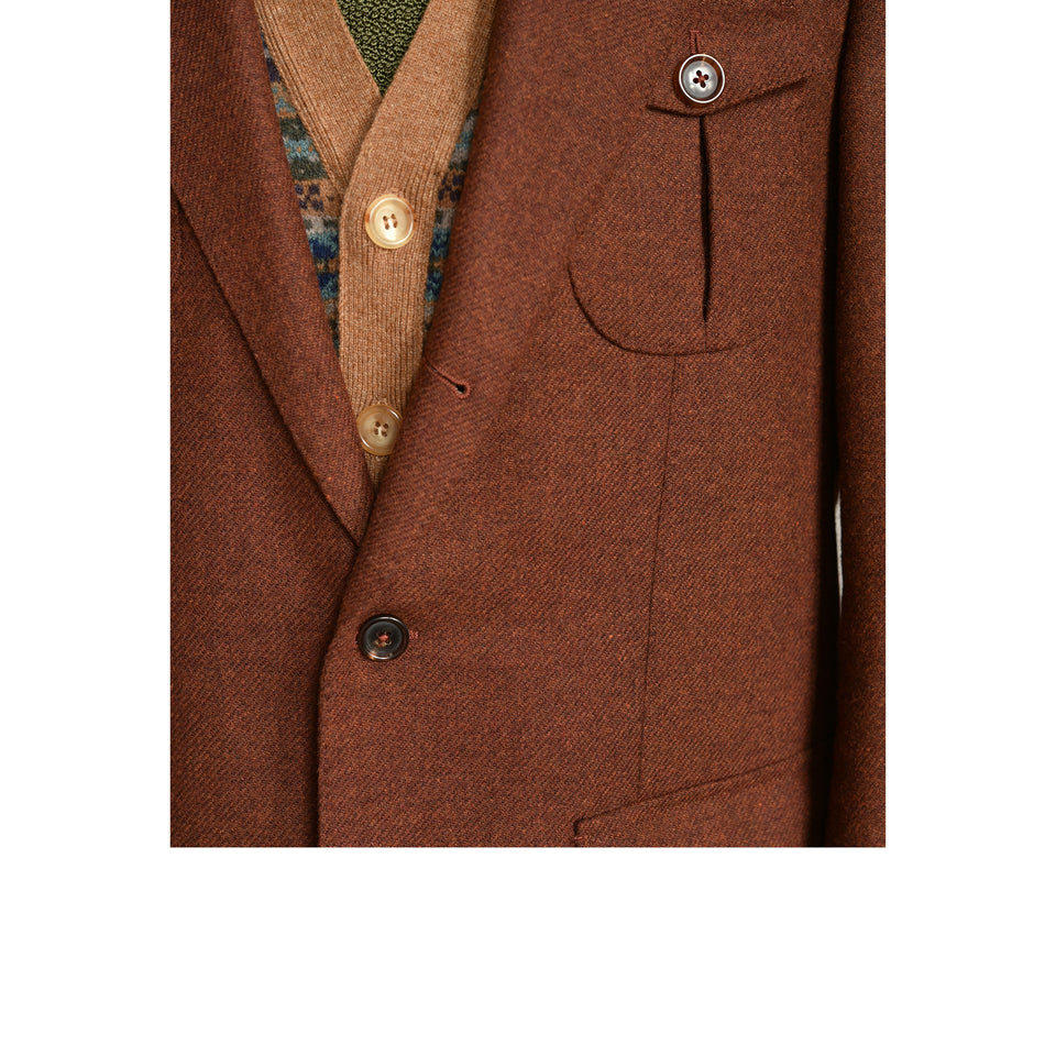 Amidé Hadelin | MTO | Orange Label Abraham Moon merino tweed 'Norfolk' jacket - dark rust_closure