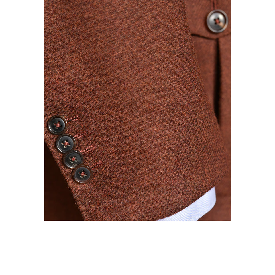 Amidé Hadelin | MTO | Orange Label Abraham Moon merino tweed 'Norfolk' jacket - dark rust_sleeve buttons
