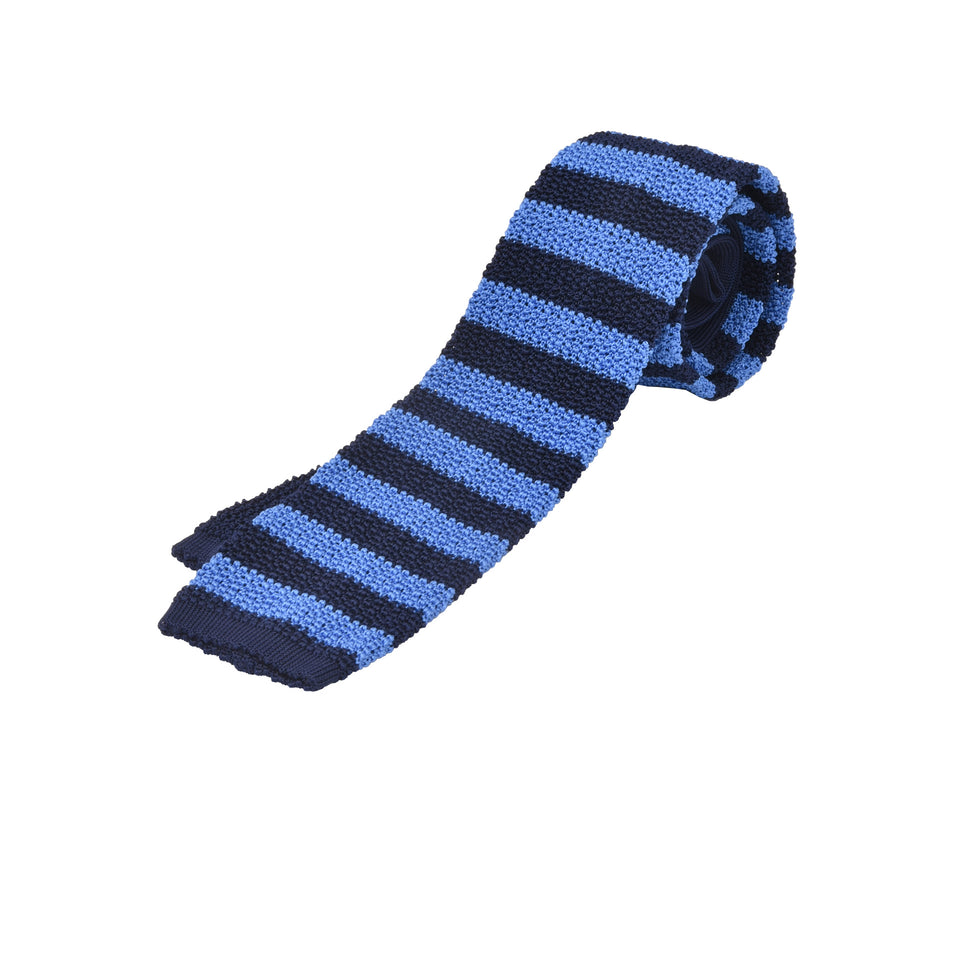 Orange Label | striped knit silk tie, light blue/navy_full