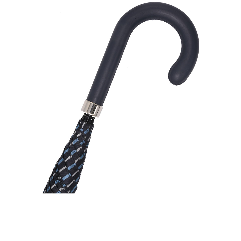 Amidé Hadelin | Leather handle on steel frame umbrella, navy/blue/white_handle