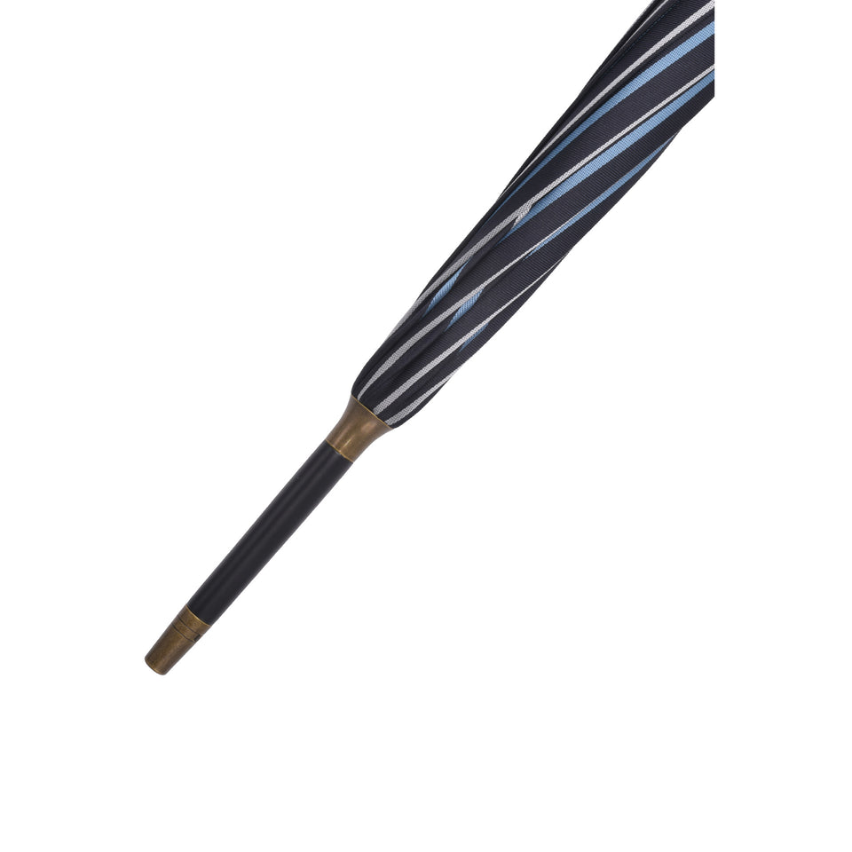 Amidé Hadelin | Leather handle on steel frame umbrella, navy/blue/white_tip
