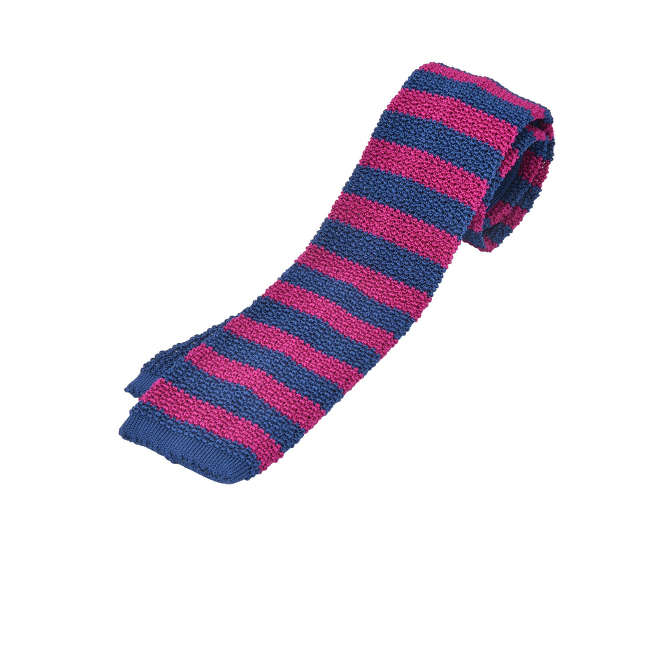 Orange Label | striped knit silk tie, fuchsia/blue_full