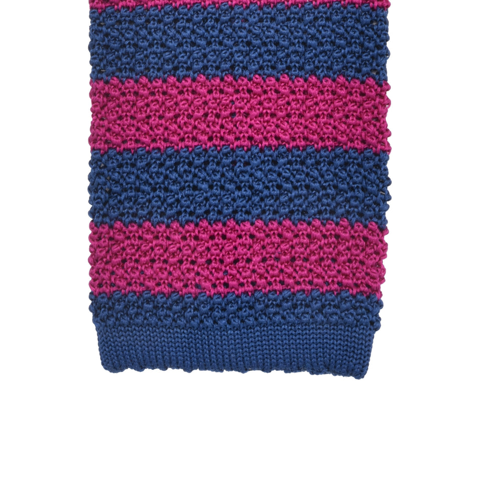 Orange Label | striped knit silk tie, fuchsia/blue_tip