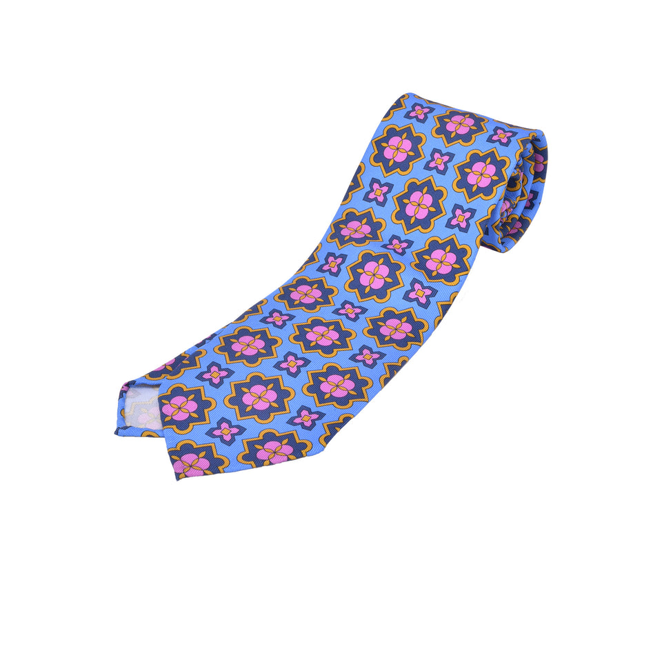 Orange Label | 36oz printed silk tie, Handmade in Italy, light blue/pink_full
