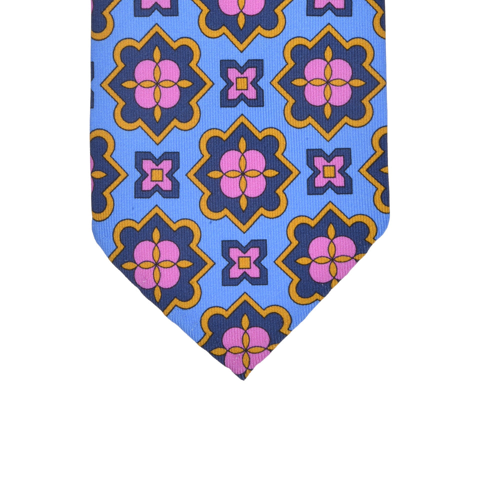 Orange Label | 36oz printed silk tie, Handmade in Italy, light blue/pink_tip