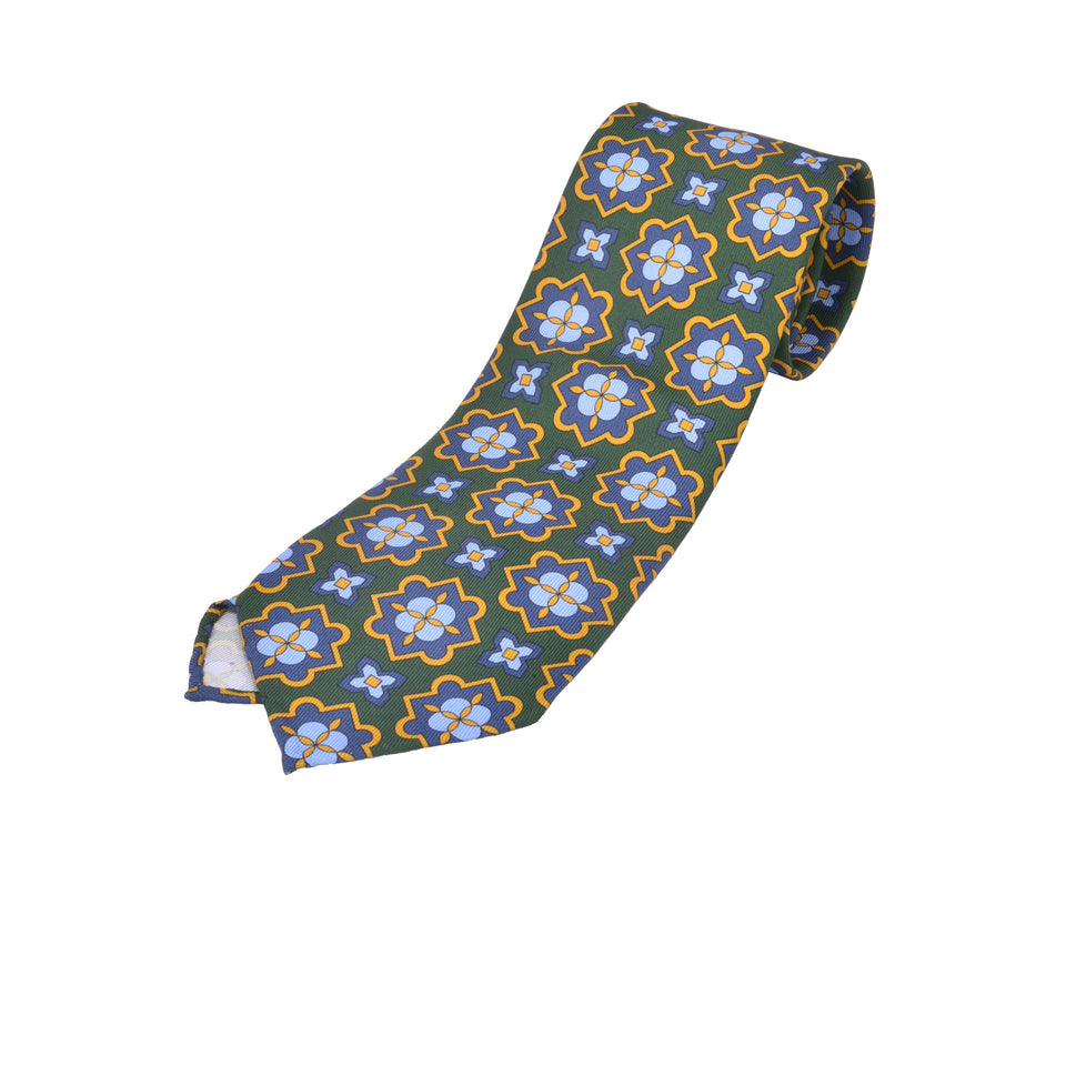 Orange Label | 36oz printed silk tie, Handmade in Italy, green/light blue_full