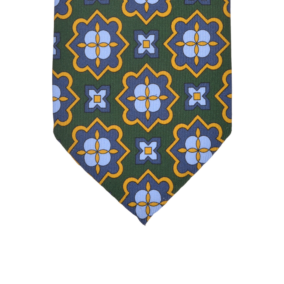 Orange Label | 36oz printed silk tie, Handmade in Italy, green/light blue_tip
