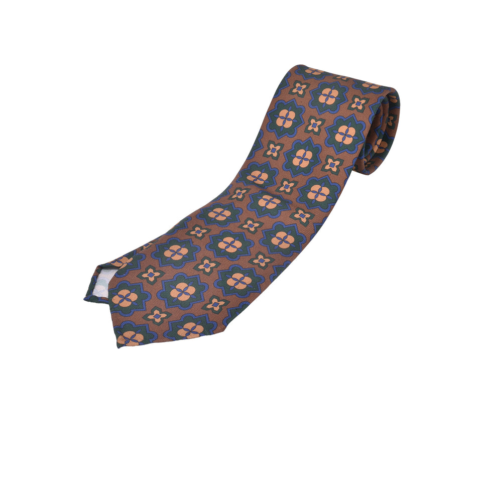 Orange Label | 36oz printed silk tie, Handmade in Italy, coffee/beige_full