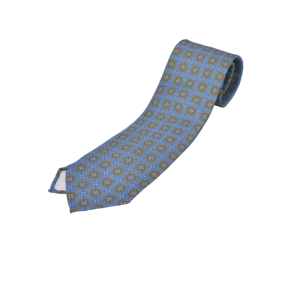 Orange Label | 36oz printed silk tie, Handmade in Italy, airforce blue/green_full