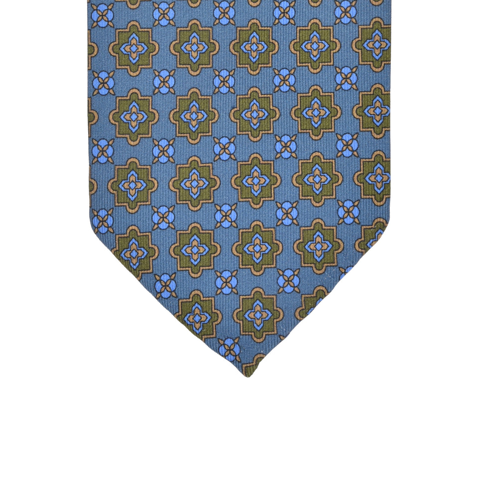 Orange Label | 36oz printed silk tie, Handmade in Italy, airforce blue/green_tip