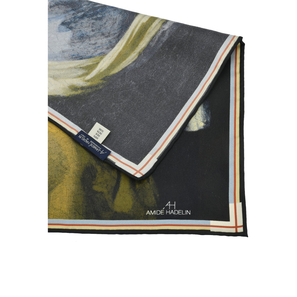 Amidé Hadelin | Johannes Vermeer pocket square 'Girl with a Pearl Earring'_label