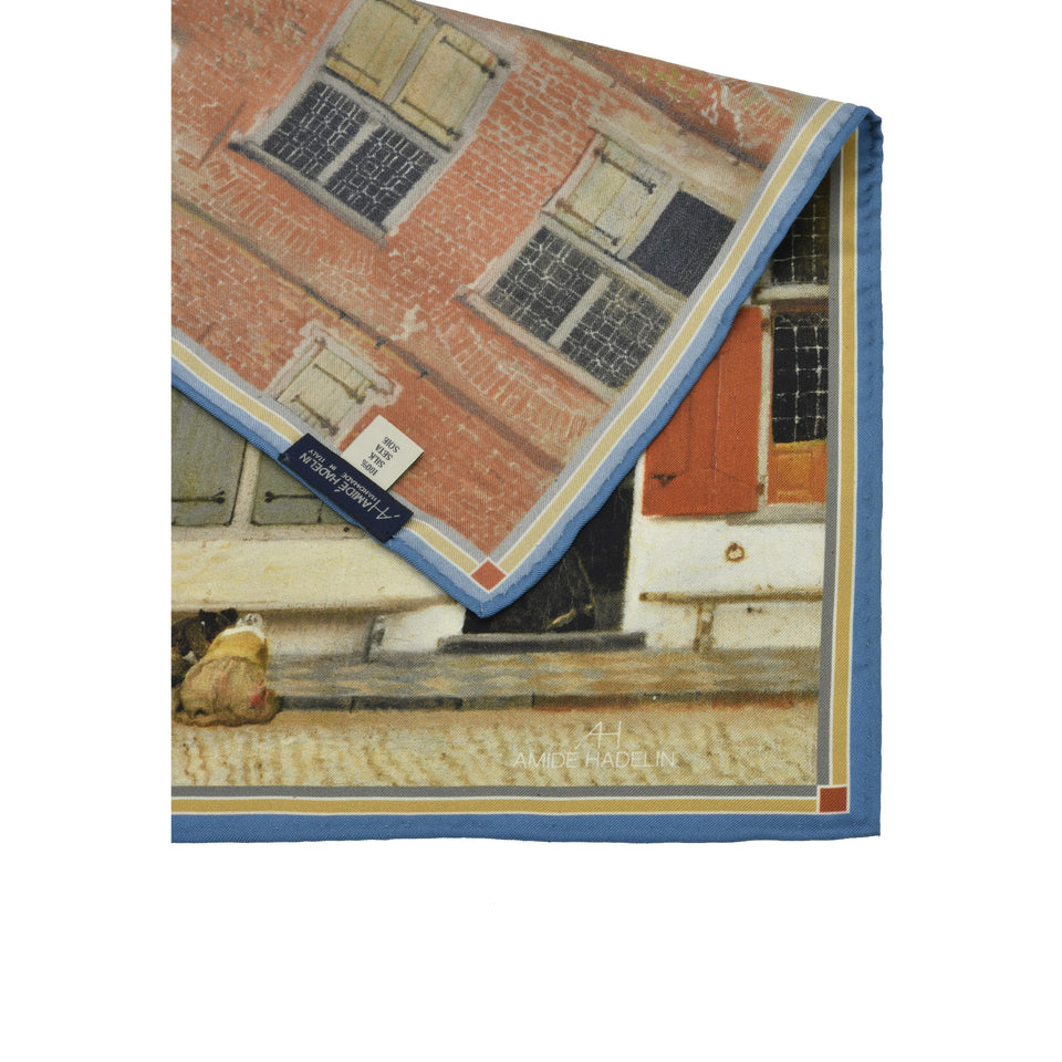 Amidé Hadelin | Johannes Vermeer pocket square 'The Little Street'_label