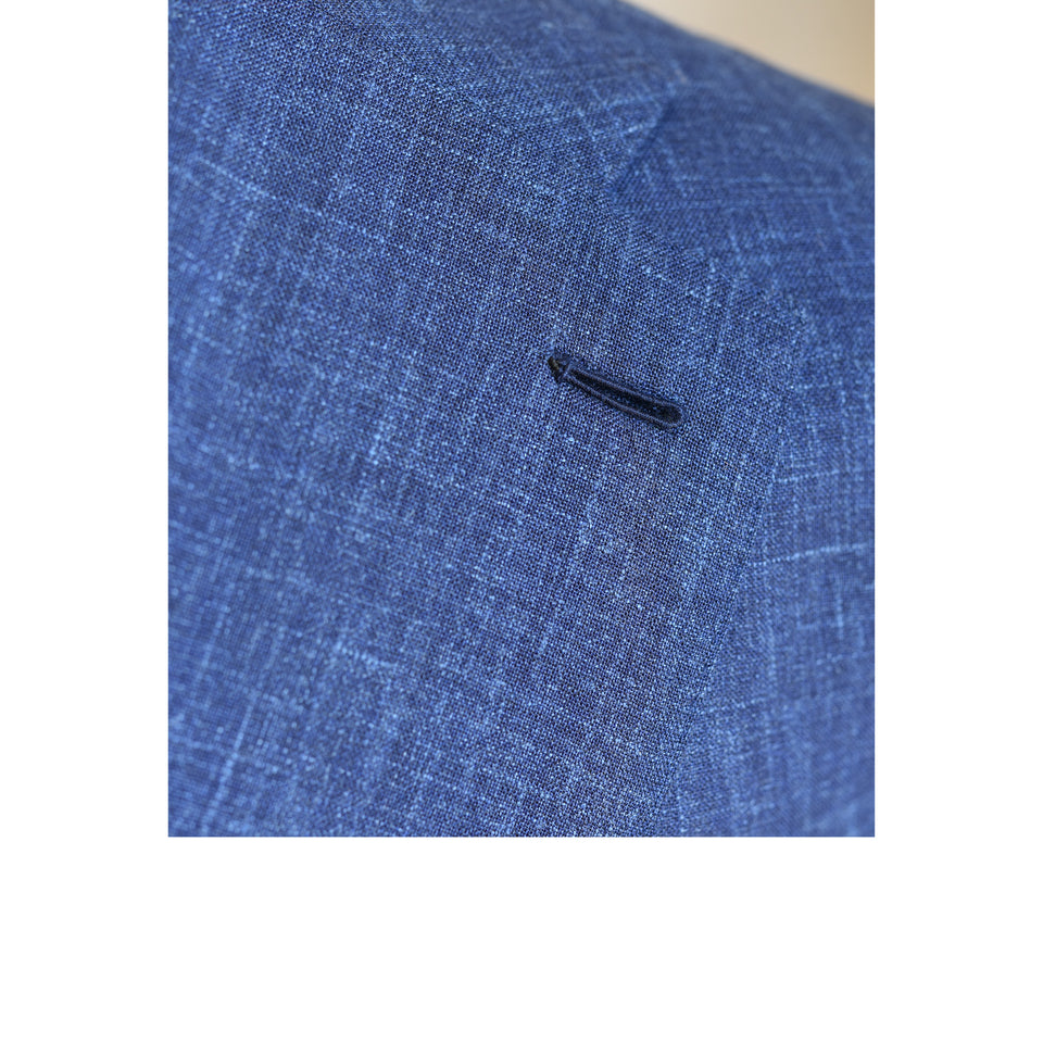 Amidé Hadelin | MTO | Orange Label Loro Piana wool/silk/linen jacket - blue_milanese button hole