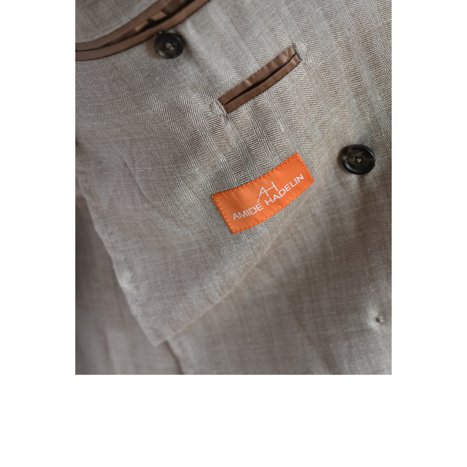 Amidé Hadelin | MTO | Orange Label Loro Piana wool/silk/linen double breasted jacket - beige_Orange Label