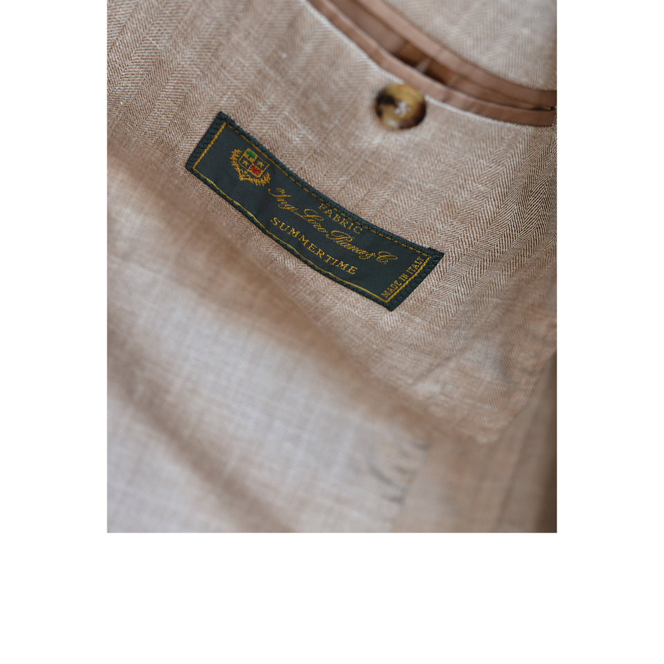 Amidé Hadelin | MTO | Orange Label Loro Piana wool/silk/linen double breasted jacket - beige_Loro Piana