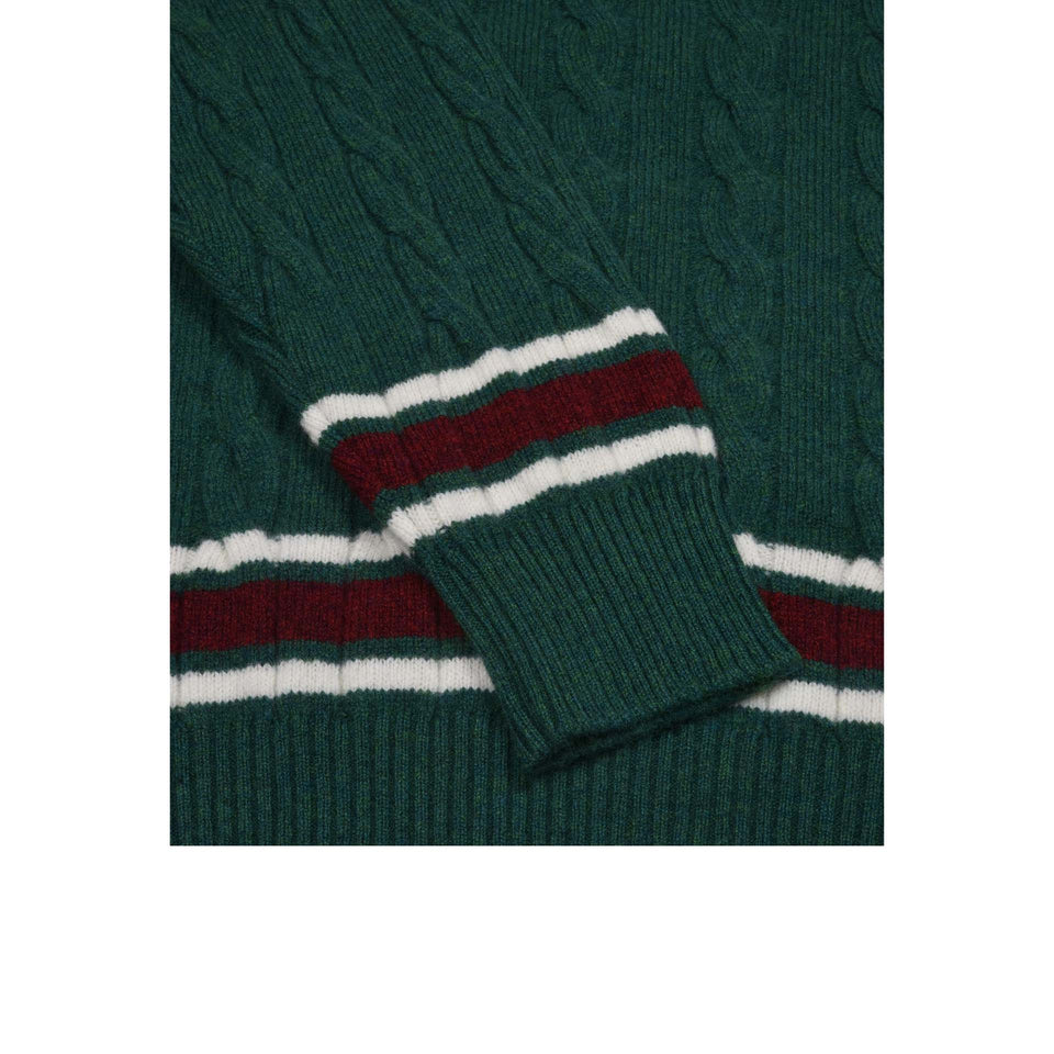 Amidé Hadelin | Wool V-neck cricket jumper - green/ecru/red velvet_cuff