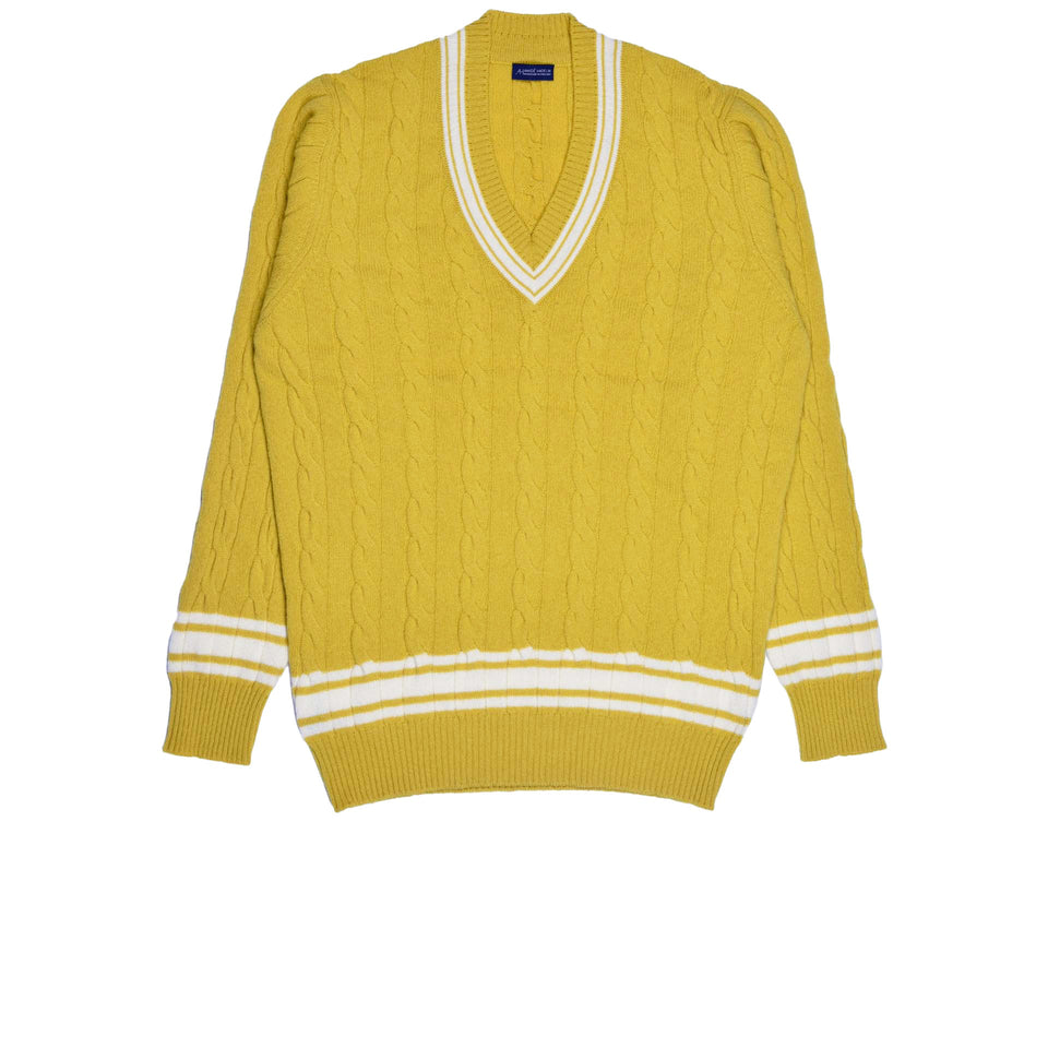 Amidé Hadelin | Wool V-neck cricket jumper - piccalilli/ecru_full