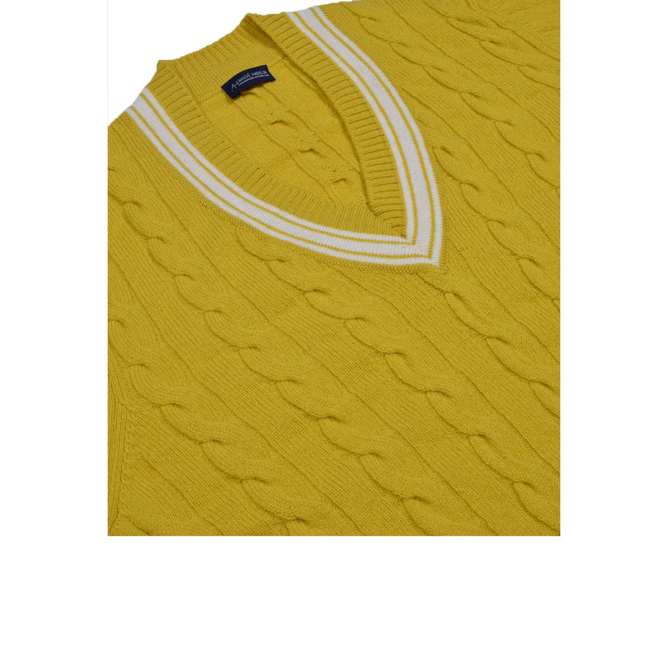 Amidé Hadelin | Wool V-neck cricket jumper - piccalilli/ecru_neck