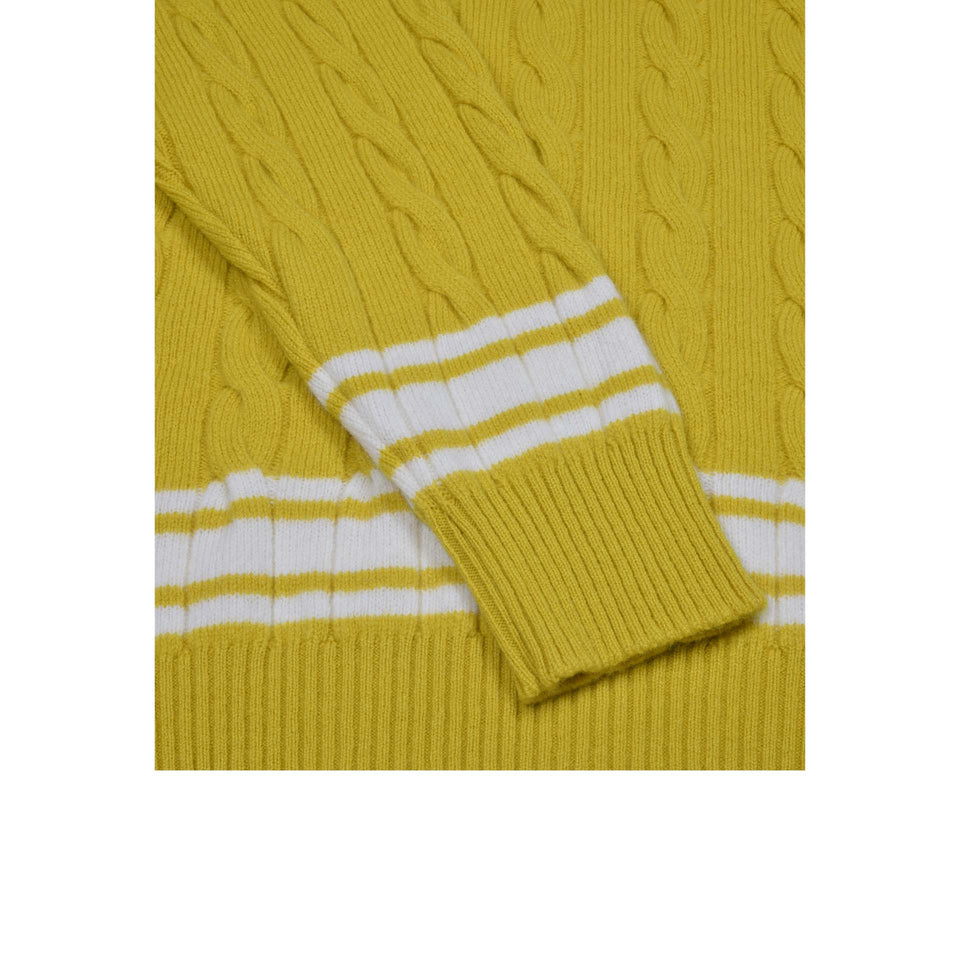 Amidé Hadelin | Wool V-neck cricket jumper - piccalilli/ecru_cuff