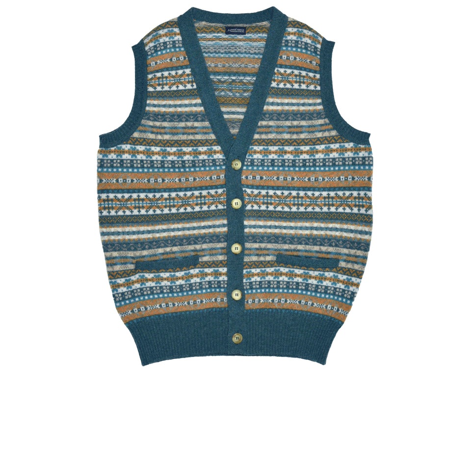 Fair Isle lambswool sleeveless cardigan - sea blue_full