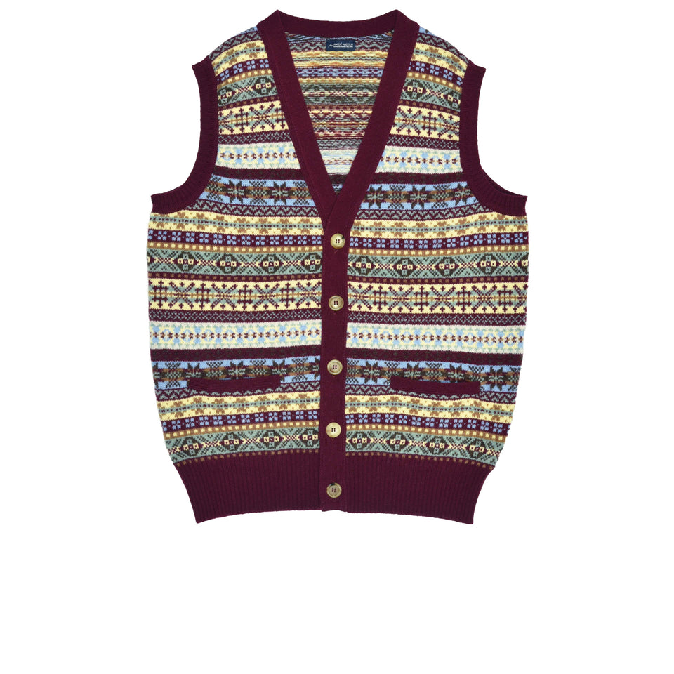 Fair Isle lambswool sleeveless cardigan - burgundy_full