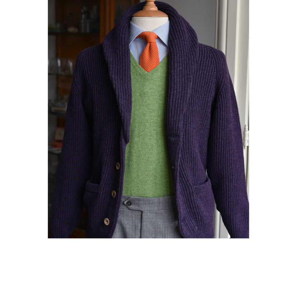 Amidé Hadelin | Lambswool cable knit shawl collar cardigan