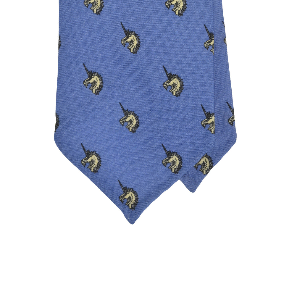 Amidé Hadelin | Handprinted wool challis unicorn tie untipped, light blue_tip