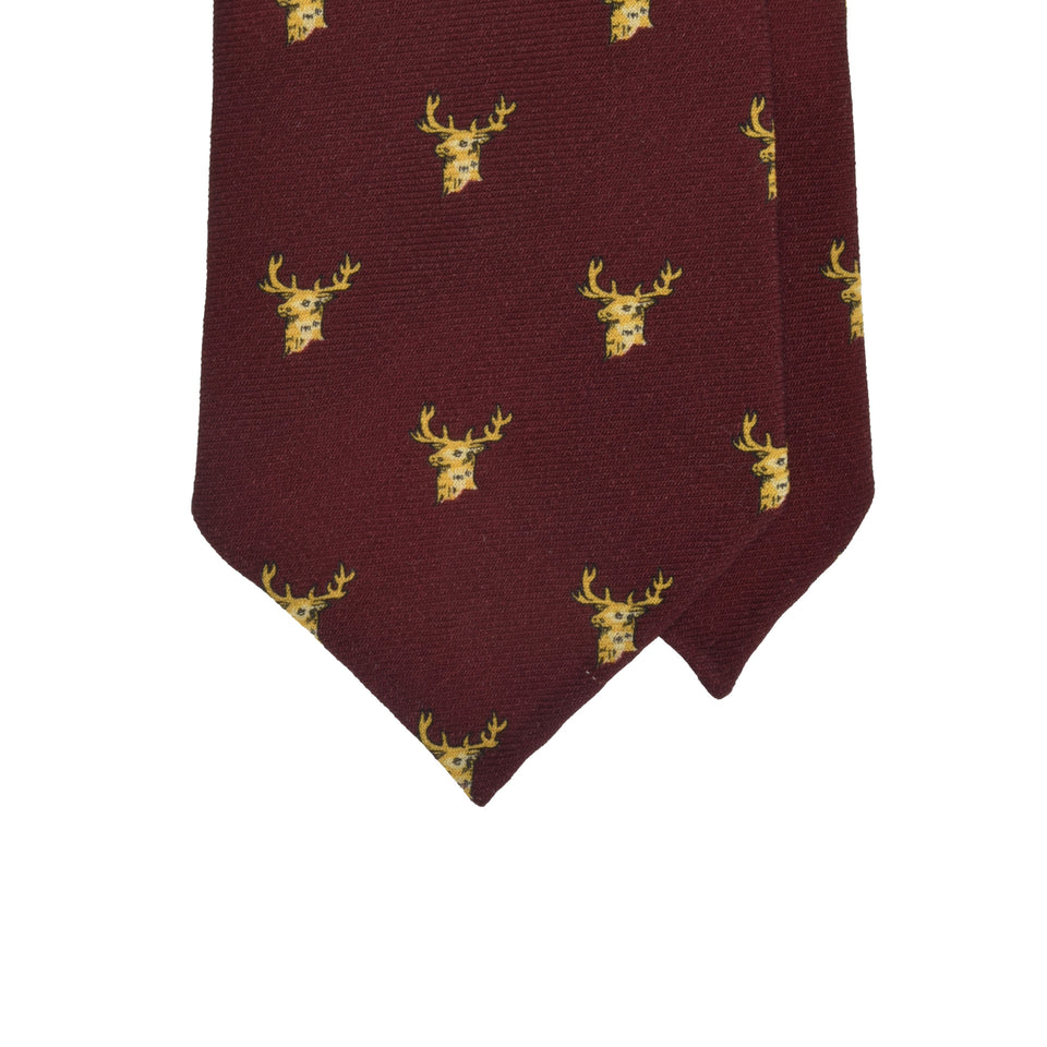 Amidé Hadelin | Handprinted wool challis stag tie untipped, burgundy_tip