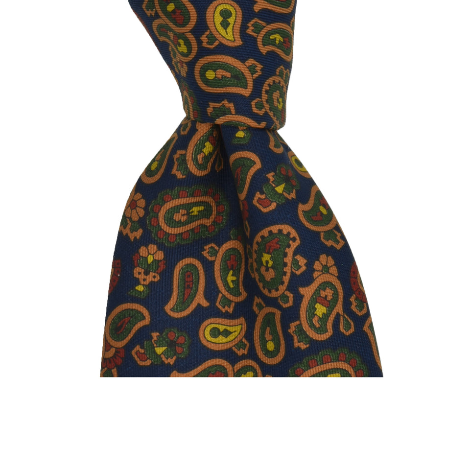 Amidé Hadelin | Handprinted ancient madder paisley tie, Handmade in Italy - navy_knot