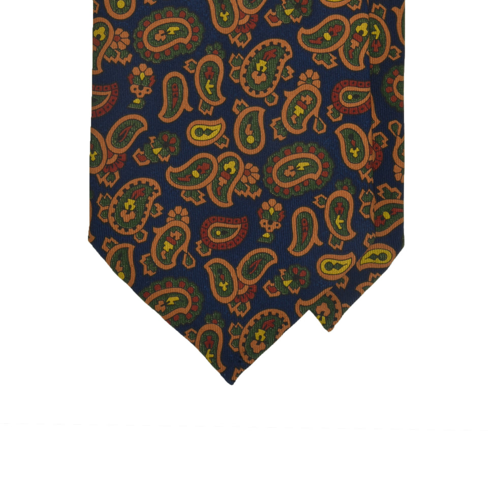 Amidé Hadelin | Handprinted ancient madder paisley tie, Handmade in Italy - navy_tip