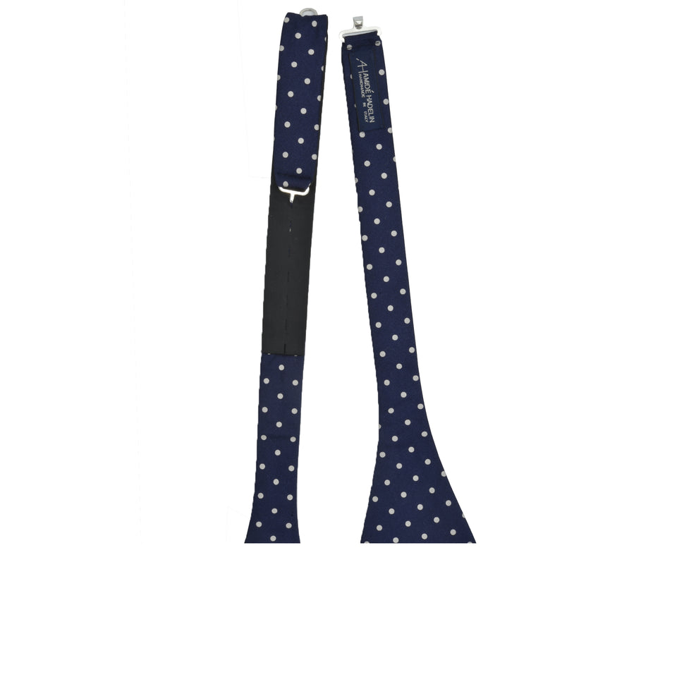 Amidé Hadelin  | Self tie silk polka dot bow tie, navy_label