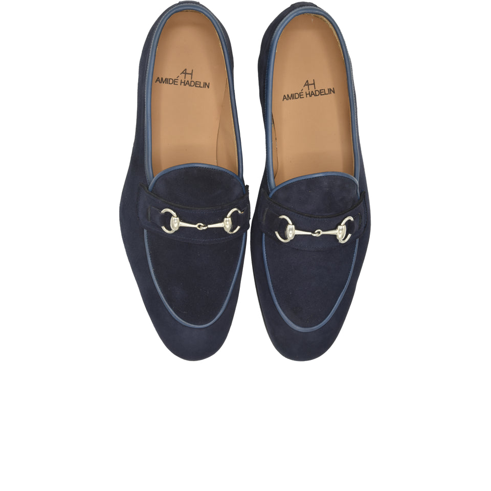 Amidé Hadelin | Suede Belgian horsebit loafers, made in Italy - navy_top pair
