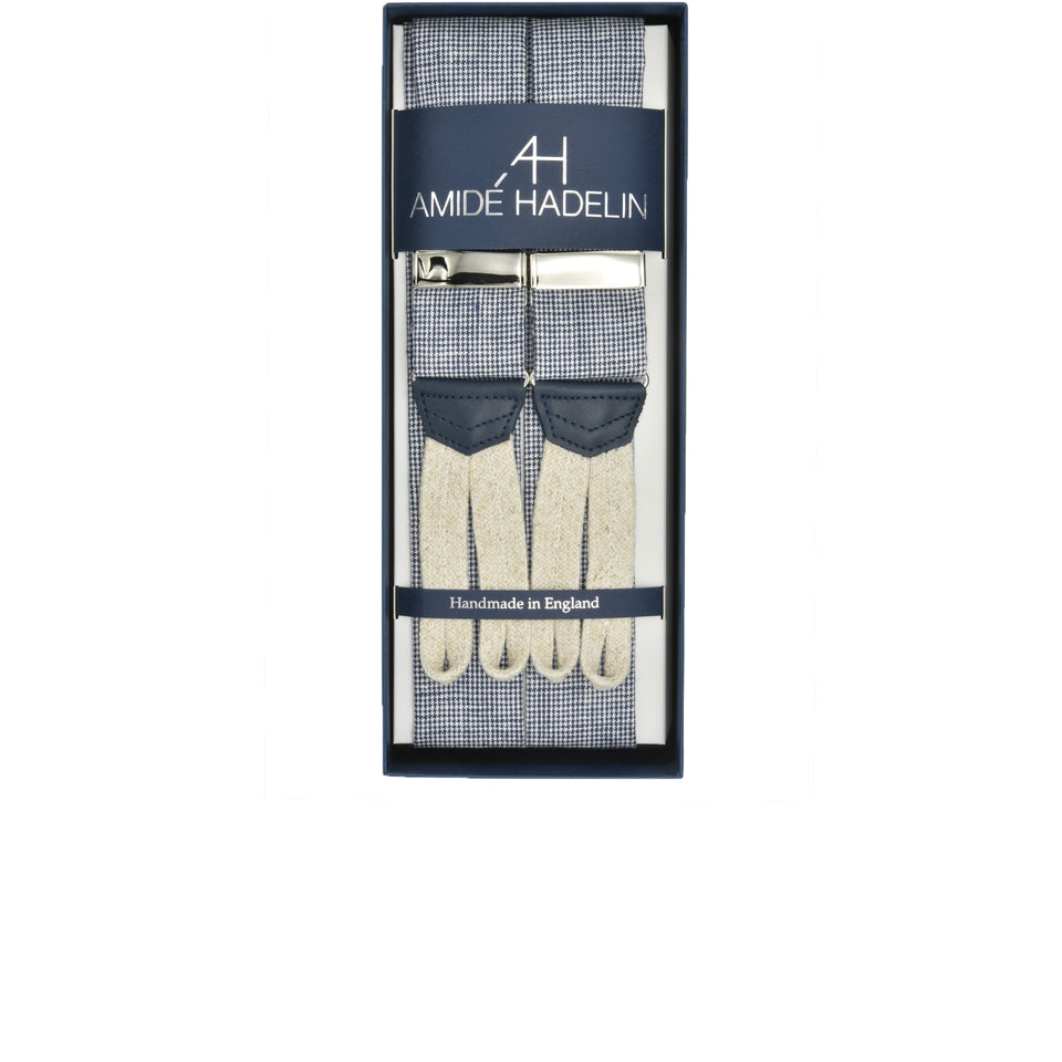 Amidé Hadelin | Irish linen micro houndstooth braces - blue_full