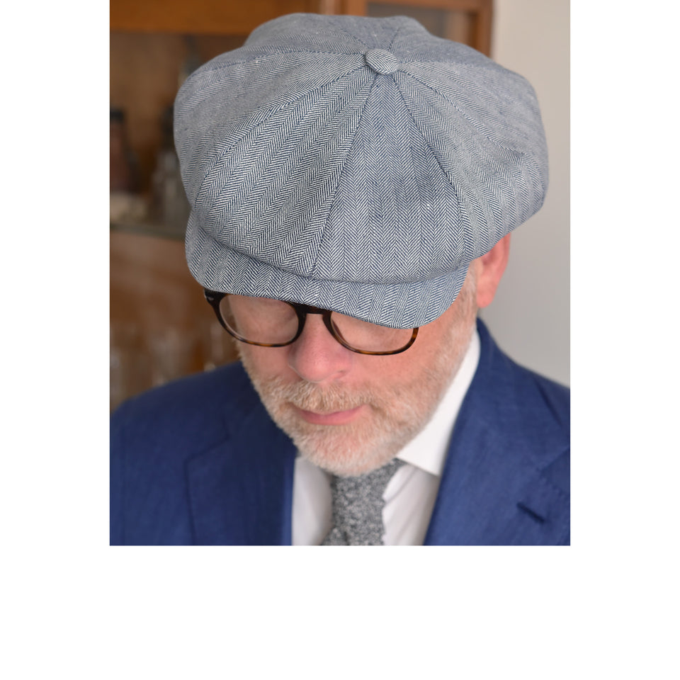 Amidé Hadelin | Abraham Moon wool/linen herringbone newsboy cap - blue_styled