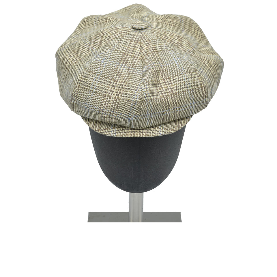 Amidé Hadelin | Abraham Moon wool/linen checked baker boy cap - beige_front top