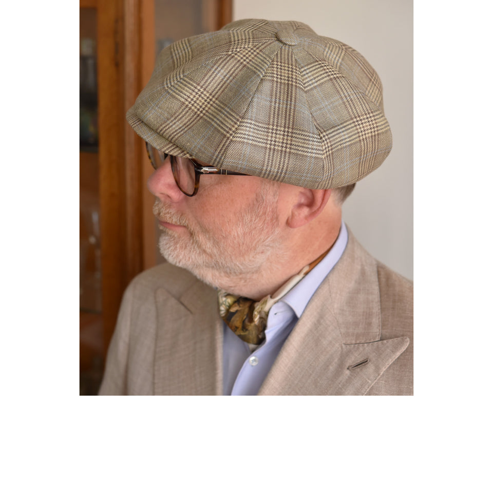 Amidé Hadelin | Abraham Moon wool/linen checked baker boy cap - beige_styled_side