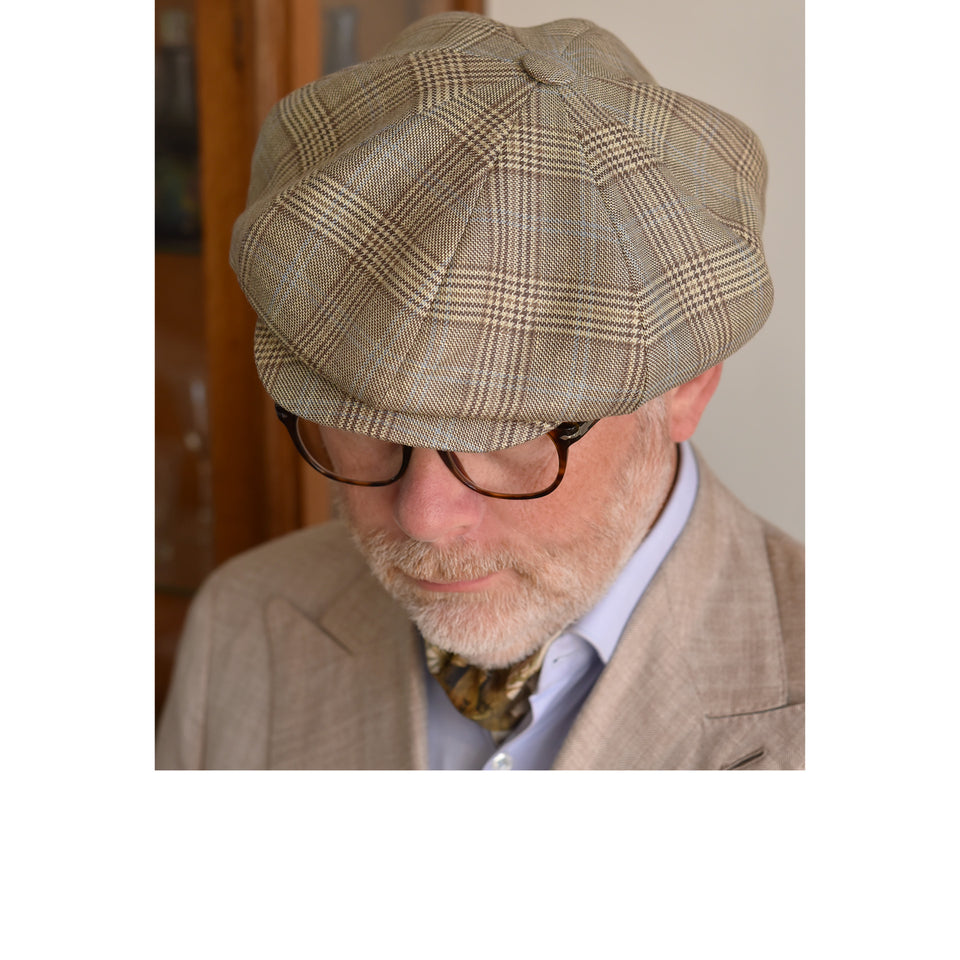 Amidé Hadelin | Abraham Moon wool/linen checked baker boy cap - beige_styled