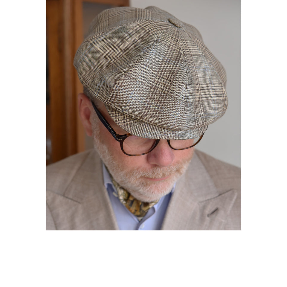 Amidé Hadelin | Abraham Moon wool/linen checked baker boy cap - beige_styled_top