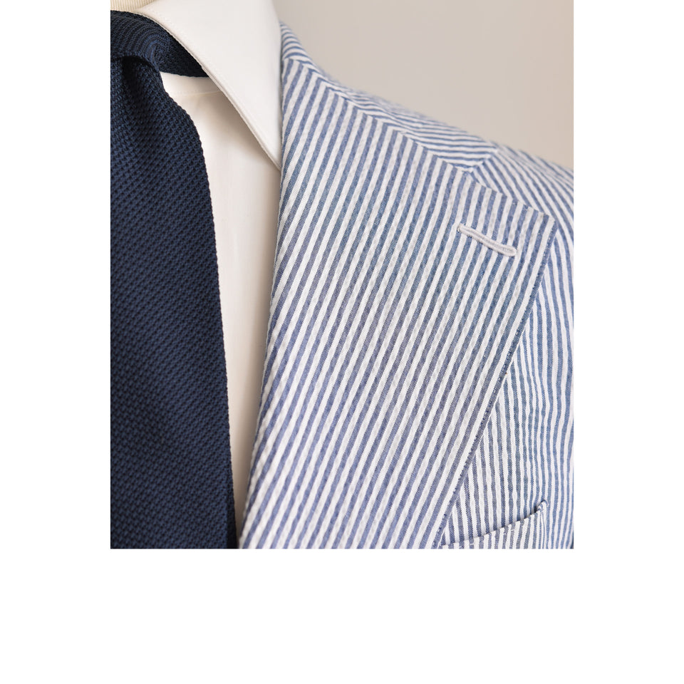 Amidé Hadelin | MTO | Orange Label Di Sondrio cotton seersucker jacket - white/blue_lapel